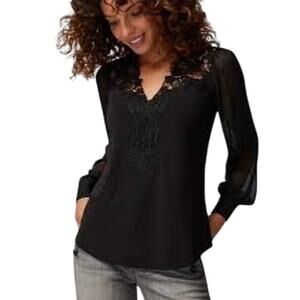 White House Black Market Blouse S Black Lace Chiffon Dark Coquette Whimsigoth